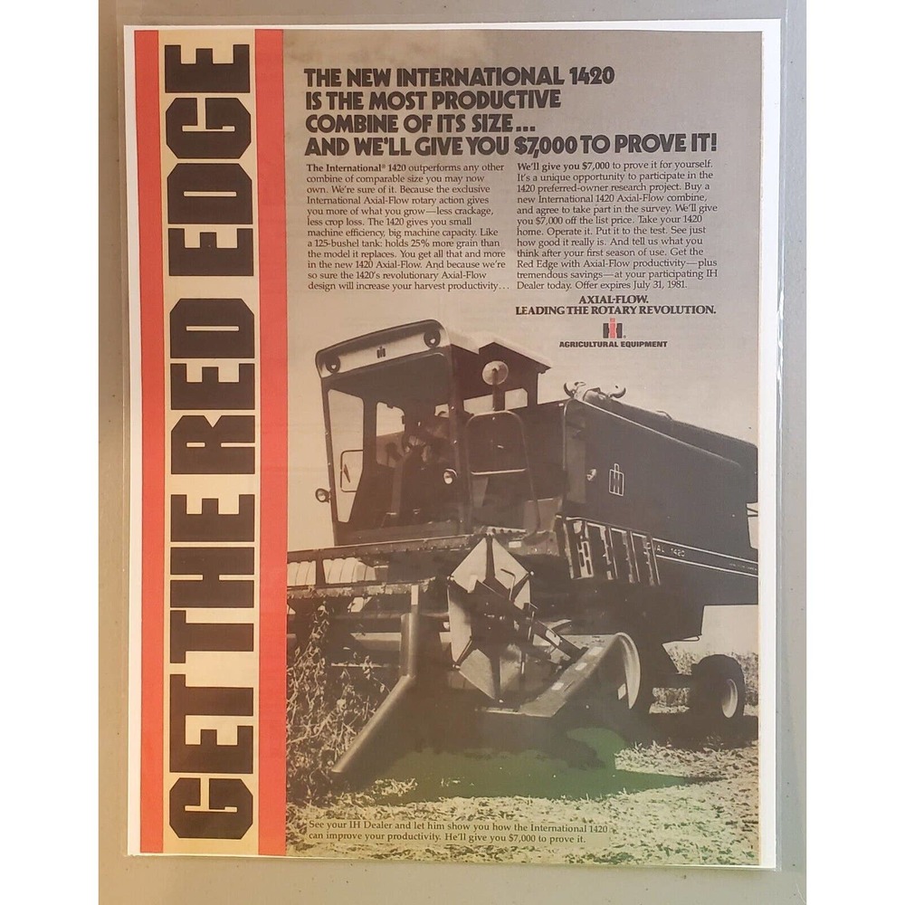 International Harvester Advertisement Get the Red Edge 1420 Combine